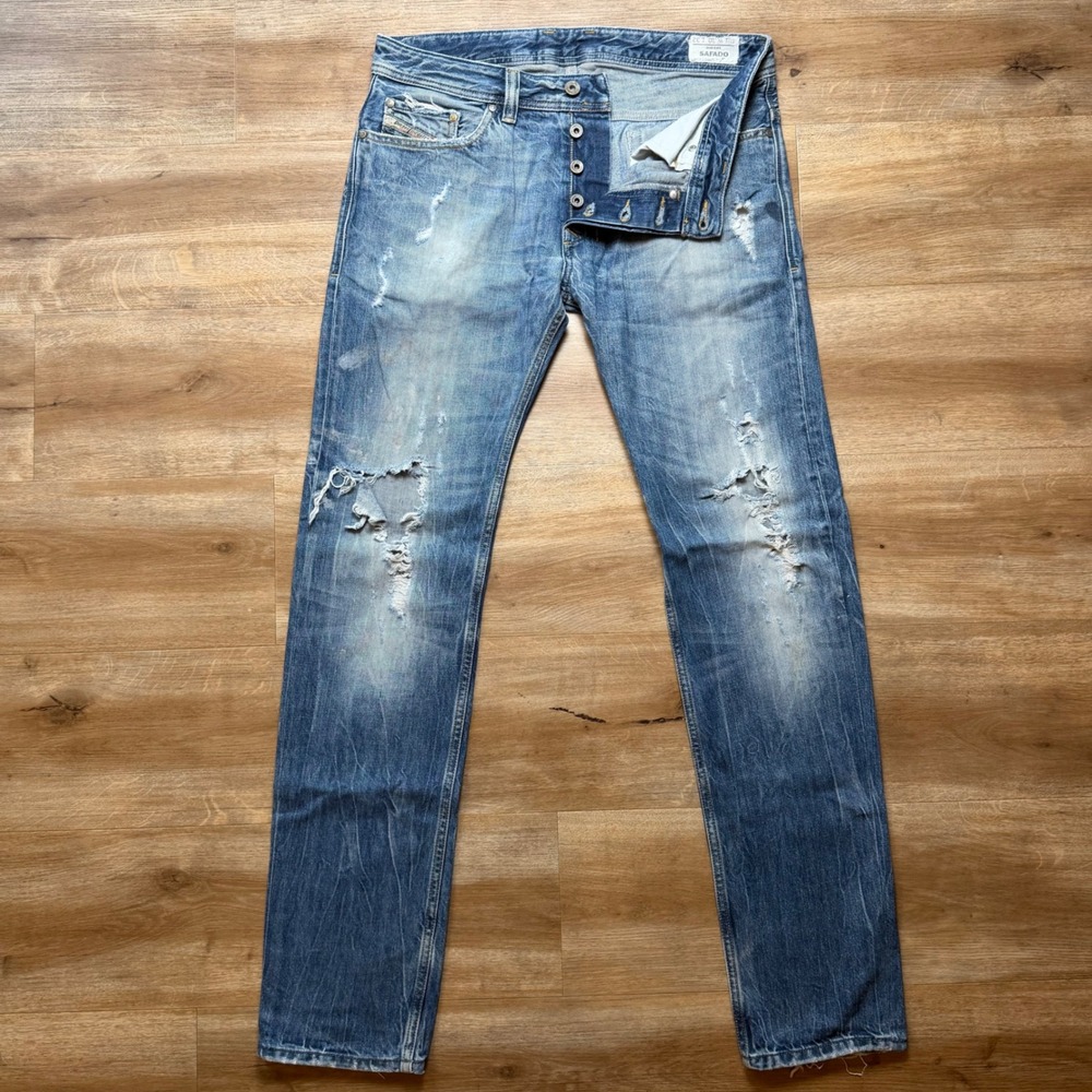 Diesel Safado Jeans Mens 30x32 Blue Slim Straight Distressed Rockstar 008U9